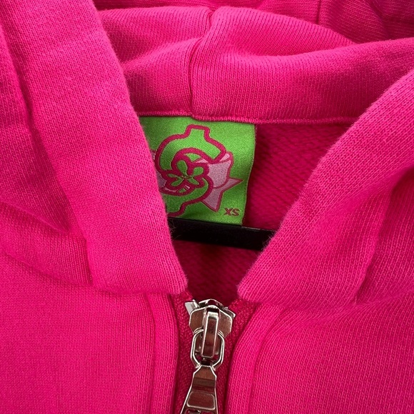 Marshall Columbia Cash By Cash App Pink Ribbon Bow Cut Out Cropped Zip Up Jacket - Picture 6 of 9